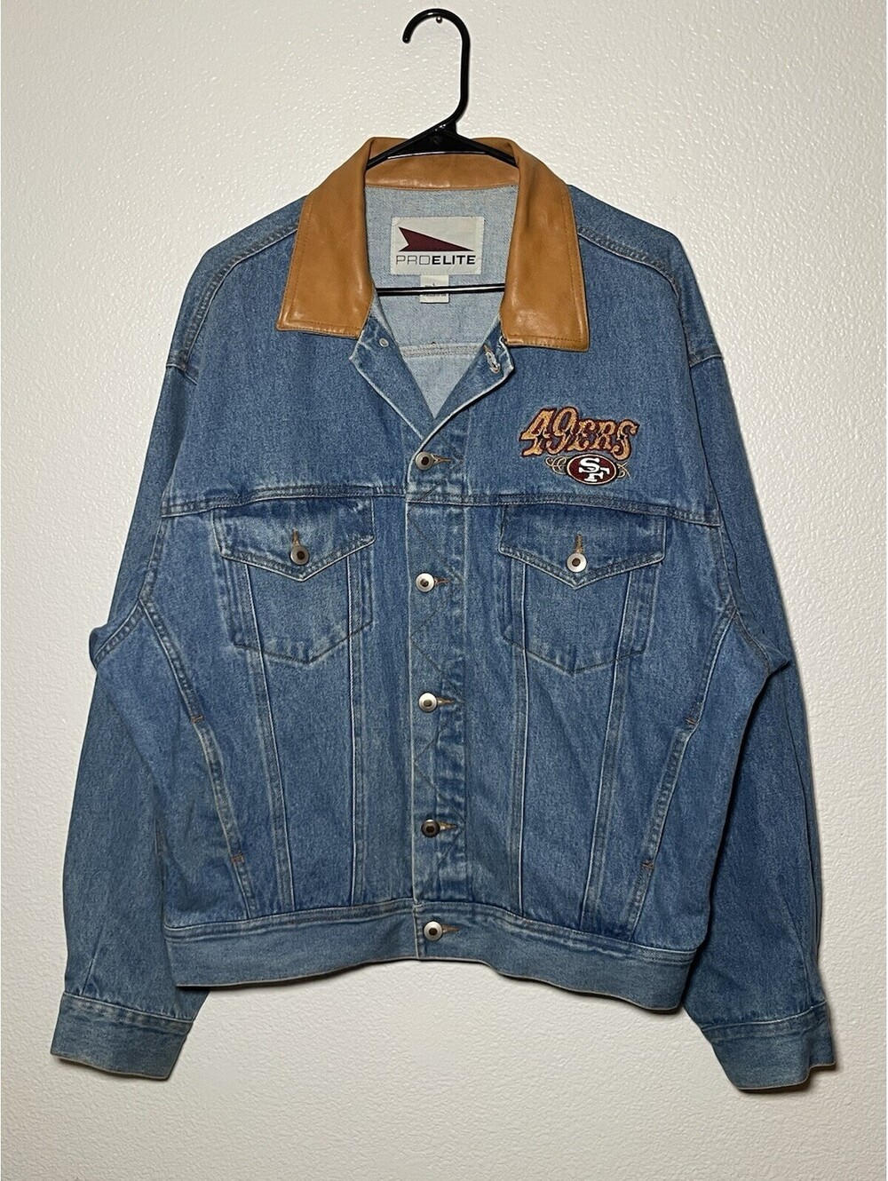 Vintage San Francisco 49ers NFL Pro Elite Blue Denim Button Up Jacket Sz Large